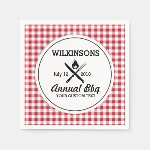 Summer BBQ Grill Cookout Reunion Red Gingham Check Paper Napkins