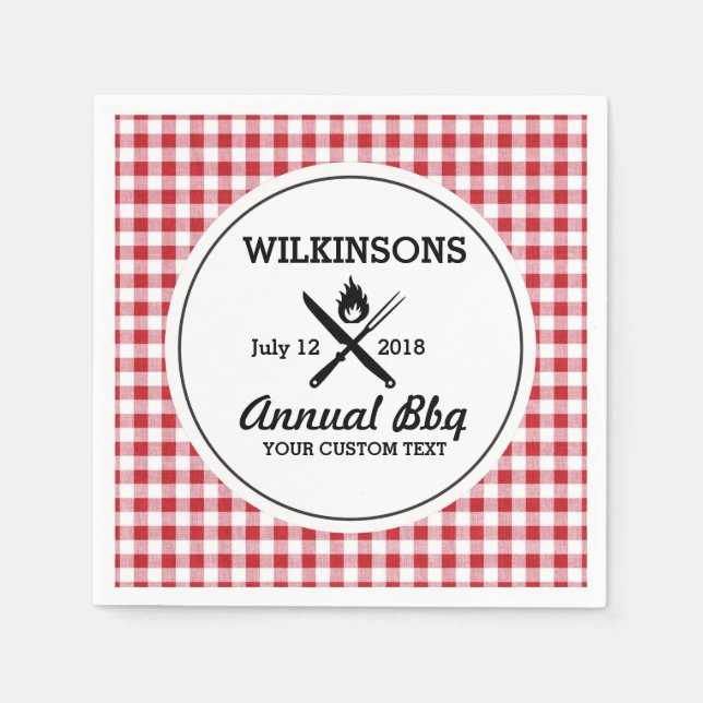 Summer BBQ Grill Cookout Reunion Red Gingham Check Paper Napkins (Front)