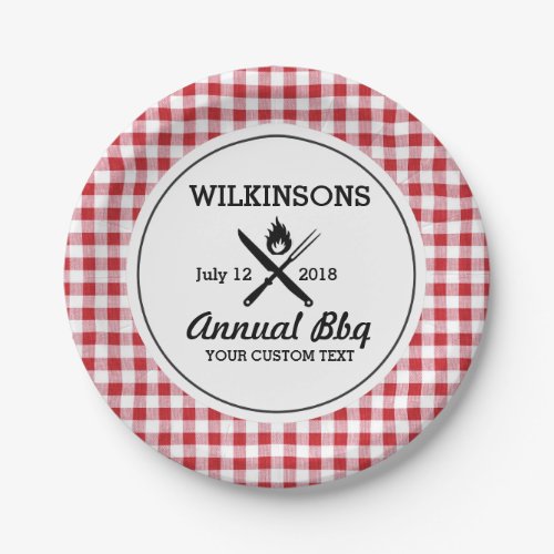 Summer BBQ Grill Cookout Reunion Red Gingham Check Paper Plates