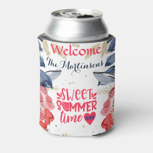Summer BBQ Picnic Personalized  Square   Can Cooler