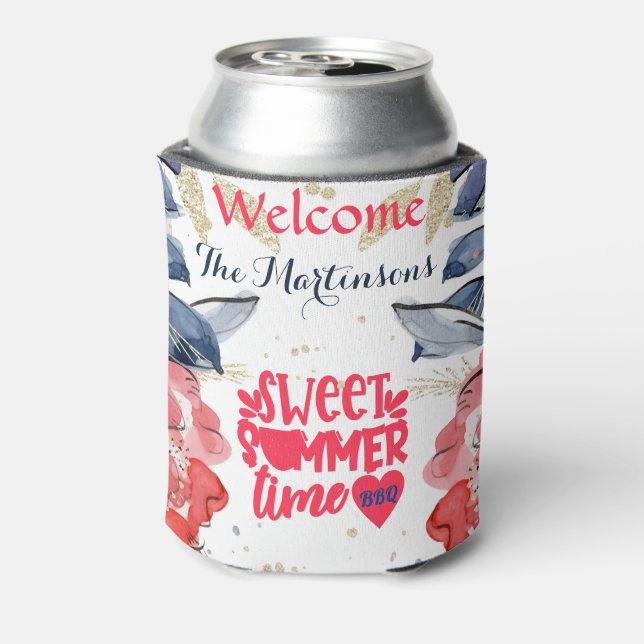 Summer BBQ Picnic Personalized  Square   Can Cooler (Can Back)