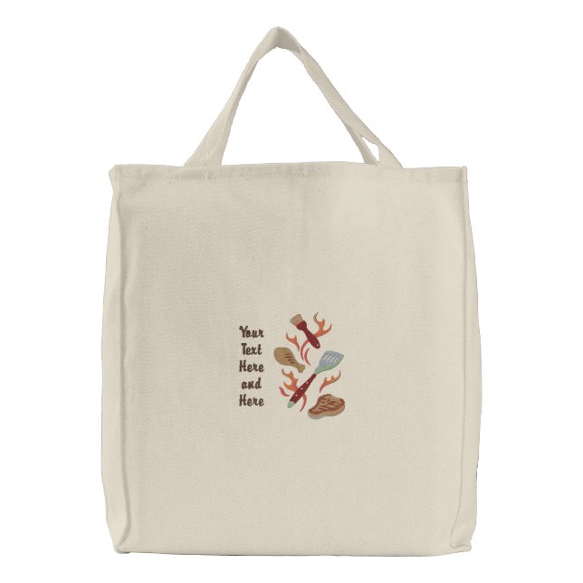 Summer BBQ Time Embroidered Tote Bag (Front)