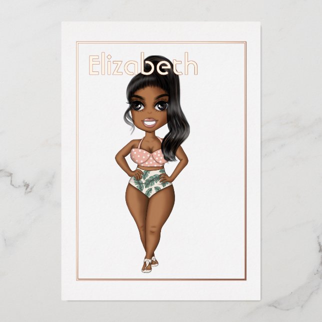  Summer Beach African American Birthday Foil Invit Foil Invitation (Front)