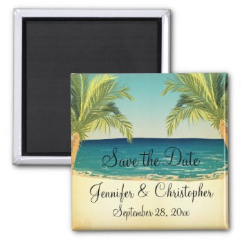 Summer Beach And Palm Trees Wedding Save The Date Magnet by WeddingBazaar at Zazzle