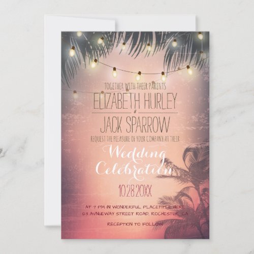 Summer Beach and Wedding String Lights Invitations