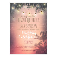 Summer Beach and Wedding String Lights Invitations