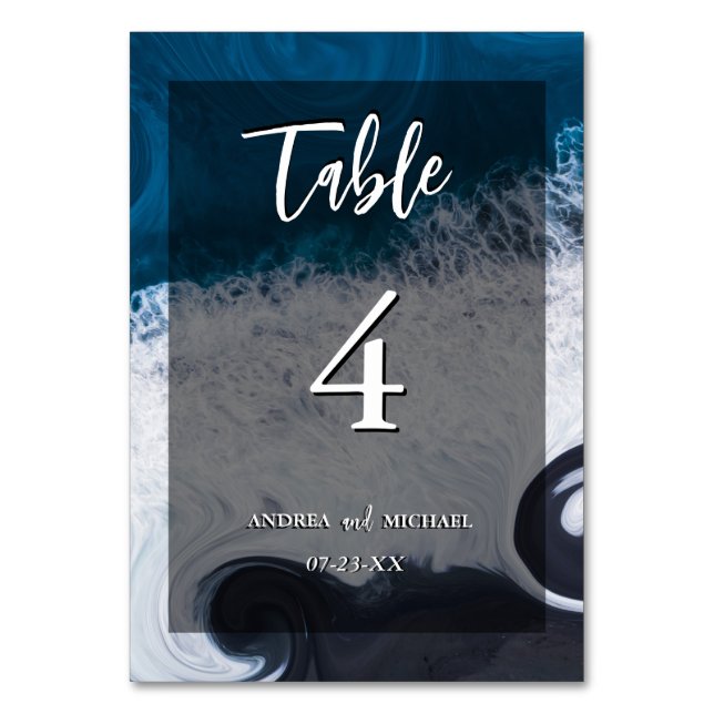 Summer Beach Artistic Ocean Wavy Wedding  Table Number (Front)