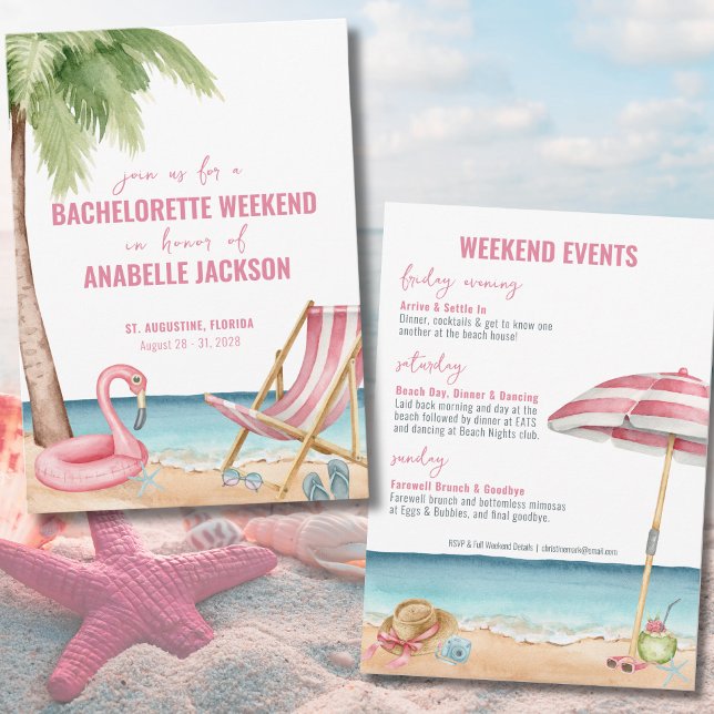 Summer Beach Bachelorette Weekend Invitation (Watercolor Beach Destination Bachelorette Weekend Invitation)