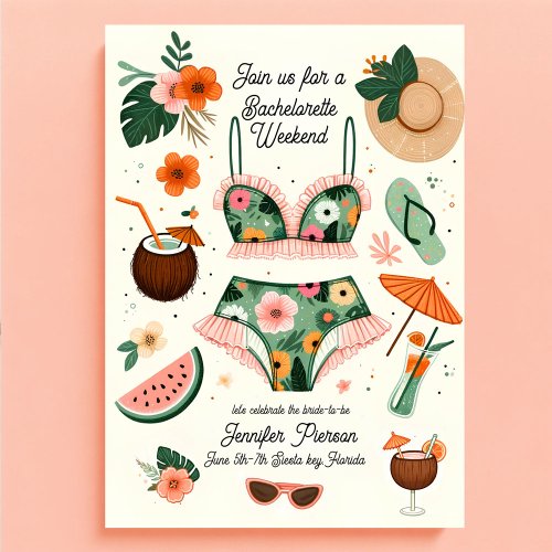 Summer Beach Bachelorette Weekend Party  Invitation