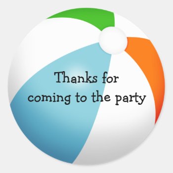 Summer Beach Ball Pool Party Thank You Classic Round Sticker by cbendel at Zazzle