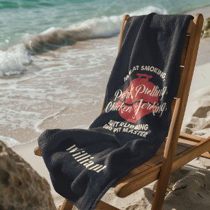 Summer Beach BBQ Pit Master Dad Custom Beach Towel