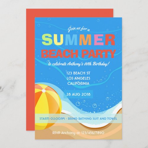 Summer Beach Birthday Party Invitation