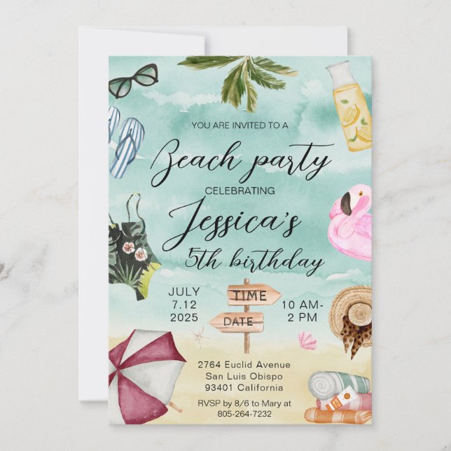 Summer Beach Birthday Party Invitation (Front)