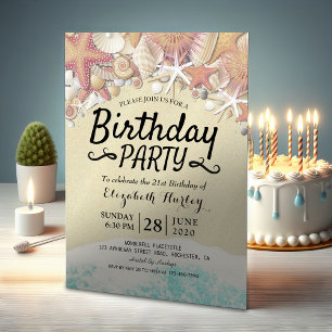 Summer Beach Birthday Party Starfish Sea shells Invitation Postcard
