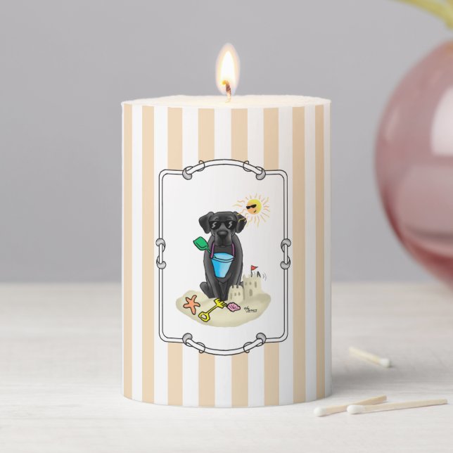 Summer Beach Black Lab Labrador Retriever Cute Pillar Candle (In Situ)