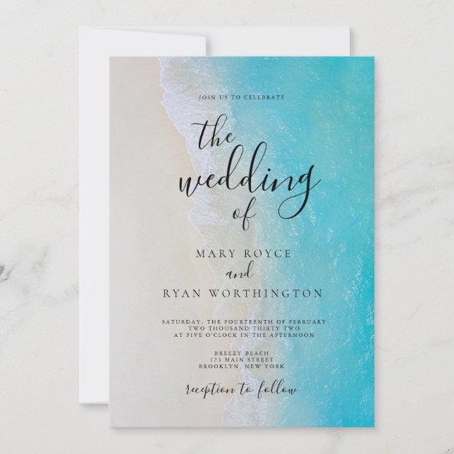Summer Beach Blue Ocean Beach Wedding Invitations (Front)