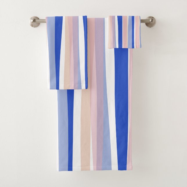 Summer beach blue pink beige stripes  bath towel set (Insitu)