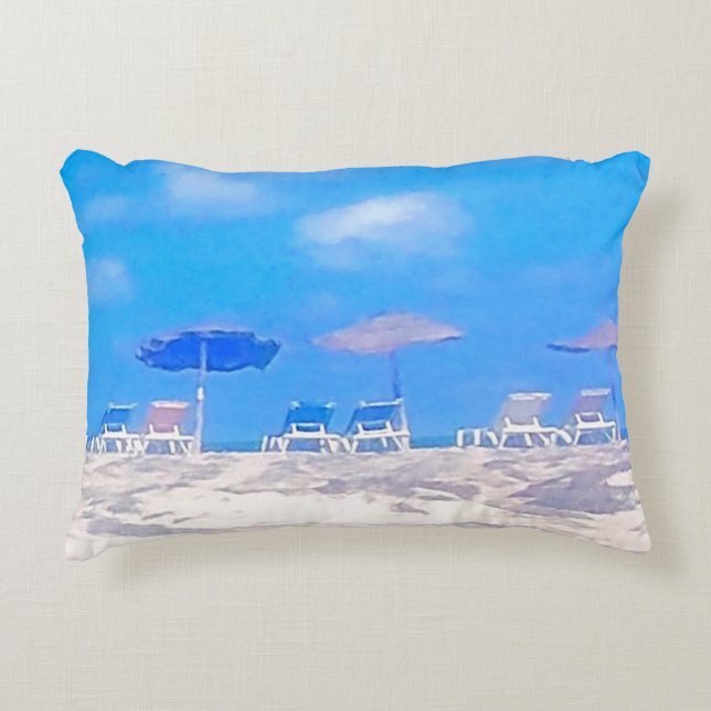 Summer Beach Blue White Accent Pillow (Front)