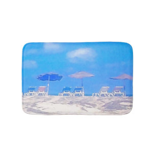 Summer Beach Blue White Bath Mat