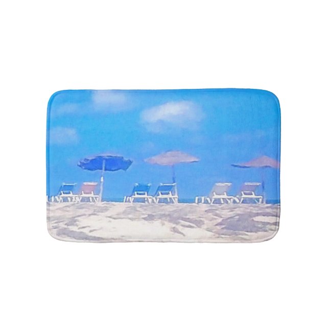 Summer Beach Blue White Bath Mat (Front)