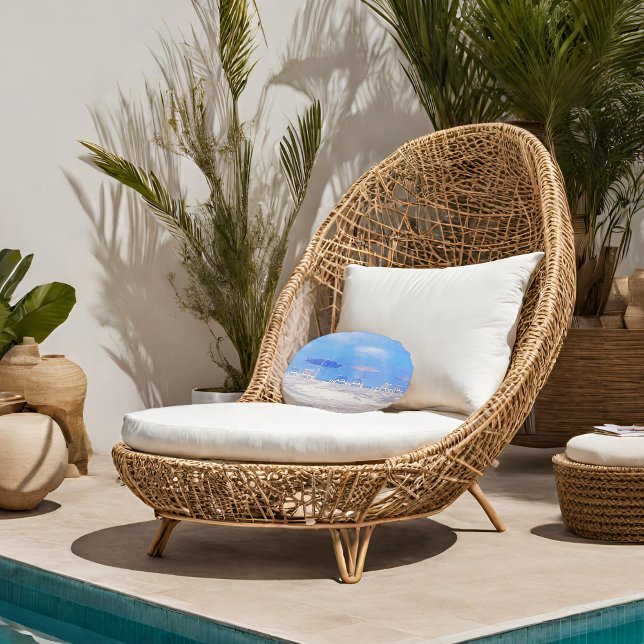 Summer Beach Blue White Round Pillow (Creator Uploaded)
