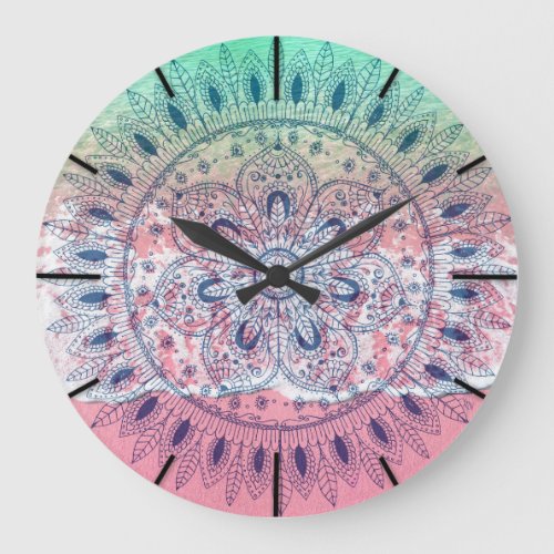 Summer beach bohemian mandala large clock