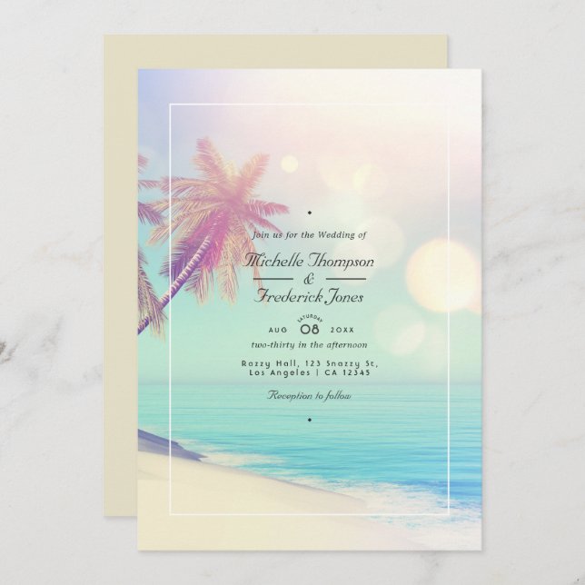 Summer Beach Bokeh QR Code RSVP Wedding Invitation (Front/Back)