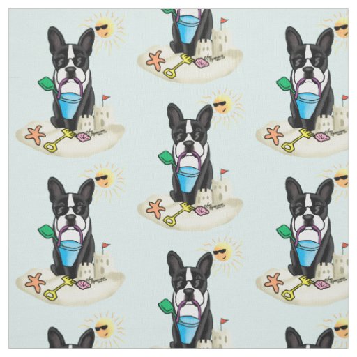Summer Beach Boston Terrier (black) - Cute Dog Fabric