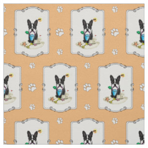 Summer Beach Boston Terrier (black) - Cute Dog Fabric