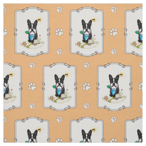 Summer Beach Boston Terrier (black) - Cute Dog Fabric