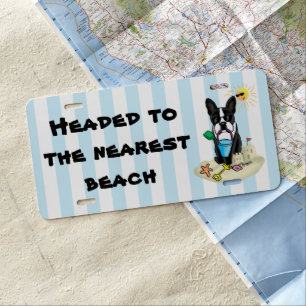 Summer Beach Boston Terrier (black) - Cute Dog License Plate