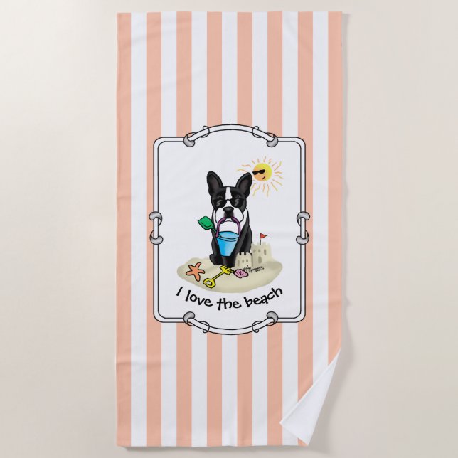 Summer Beach Boston Terrier Dog (black) Cute Beach Towel (Front)