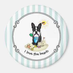 Summer Beach Boston Terrier Dog (black) Cute Magnet