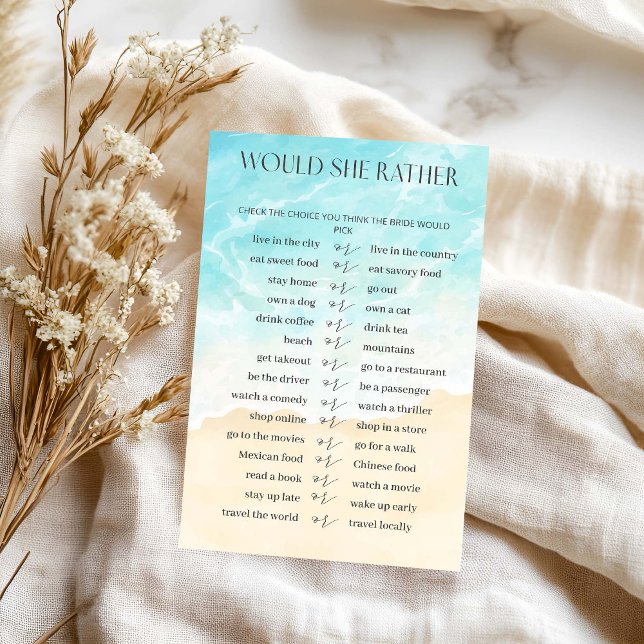 Summer Beach Bridal Shower Would She Rather Game (Creator Uploaded)