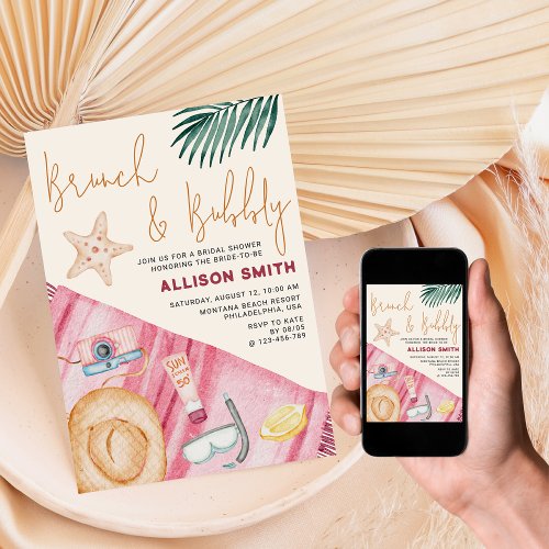 Summer Beach Brunch and Bubbly Bridal Shower Invitation