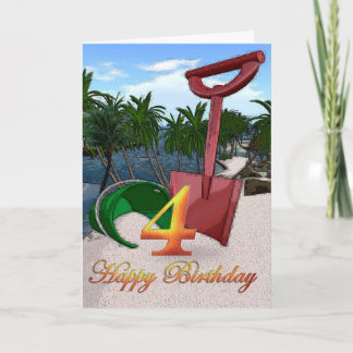 Summer beach bucket Happy 4th Birthday Palm trees  Card