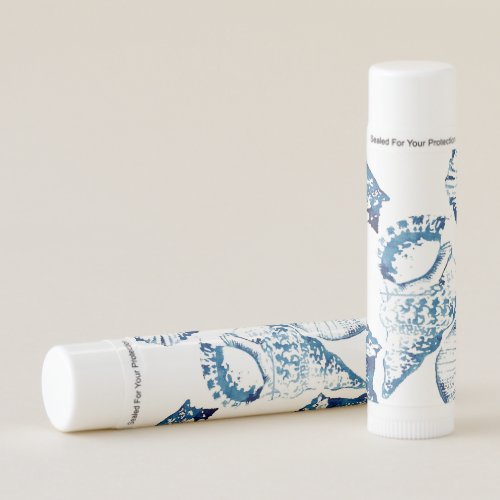 summer beach chic indigo blue watercolor seashell lip balm