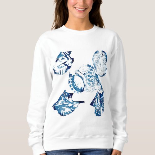 summer beach chic indigo blue watercolor seashell sweatshirt