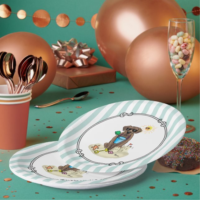 Summer Beach Chocolate Lab Dog Labrador Retriever Paper Plates (Multi)