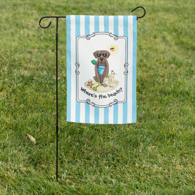 Summer Beach Chocolate Labrador Retriever Dog Garden Flag (In SItu)
