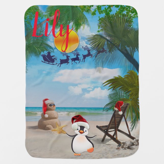 Summer Beach Christmas Holiday Baby Blanket (Front)