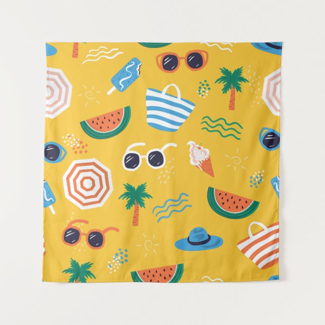 Summer Beach: Colorful Seamless Pattern Tapestry (Front)