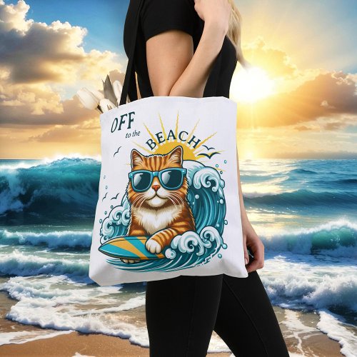 Summer Beach Cool Surf Cat Tote Bag