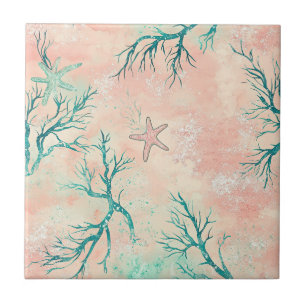 Summer Beach Coral Pattern Ceramic Tile