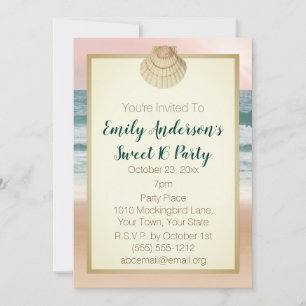 Summer Beach Cream Seashell Pink Sunset Sweet 16 Invitation