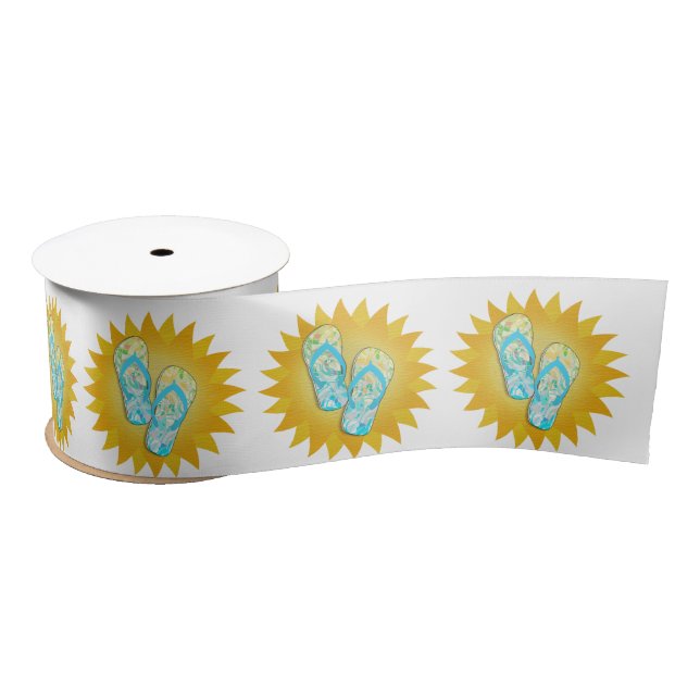 Summer Beach Days Blue and Yellow Flip-Flops Satin Ribbon (Spool)