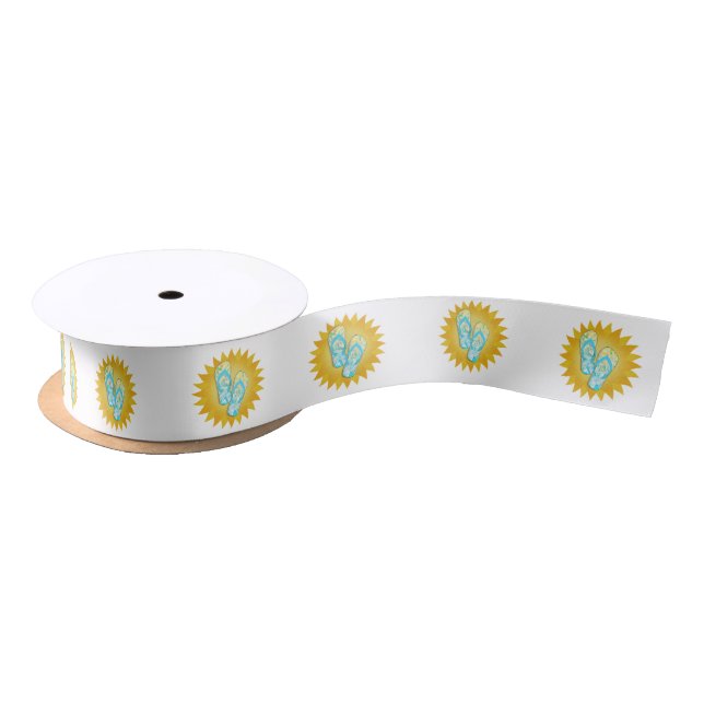 Summer Beach Days Blue and Yellow Flip-Flops Satin Ribbon (Spool)