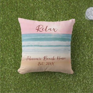 Summer Beach Design Create Your Own Custom Family  Outdoor Pillow