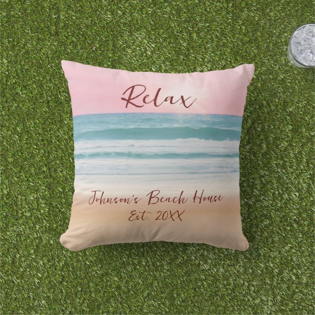 Summer Beach Design Create Your Own Custom Family  Outdoor Pillow (Grass)