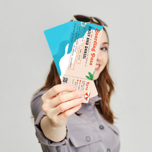 Summer Beach Destination Boarding Pass Wedding Invitation